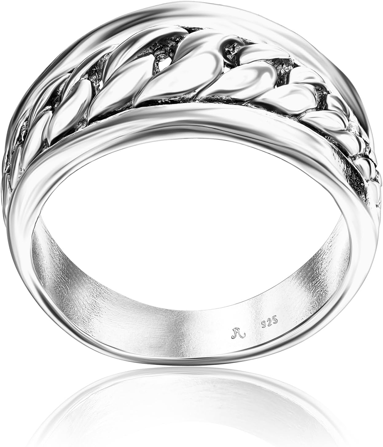 JEAN RACHEL JEWELRY 925 Sterling Silver Ring - Curb Chain Vintage Design - Hypoallergenic, Lead & Nickel Free Jewelry - Artisan Handcrafted Statement Rings for Women