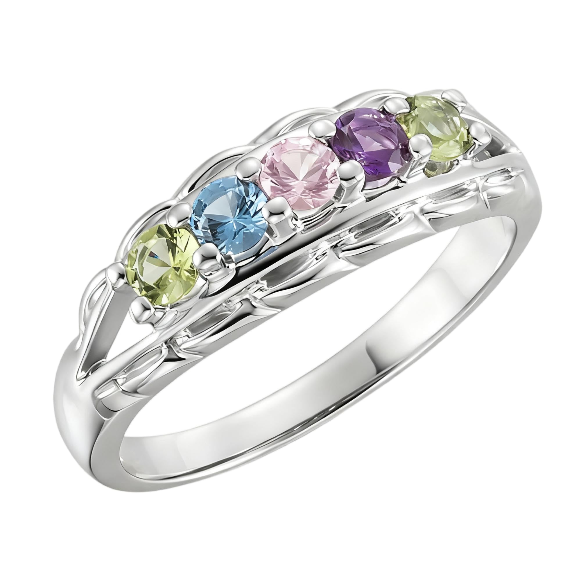 Birthstone Rings for Women Customized and Personalized 3 to 5 Gemstone Rings Family Birth Stone Ring 10K /14K /18K Solid Gold Gift for Mother Free Engraving