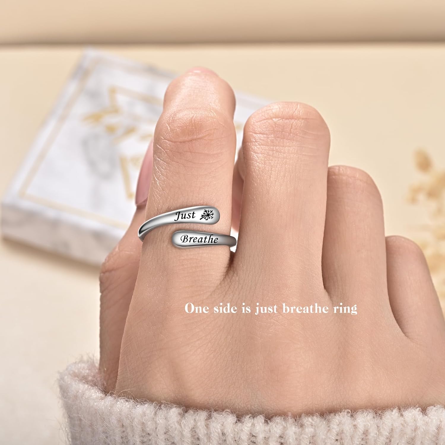Just Breathe Rings Anxiety Rings for Women 925 Sterling Silver Adjustable Fidget Rings Anti-Anxiety Jewelry Gift