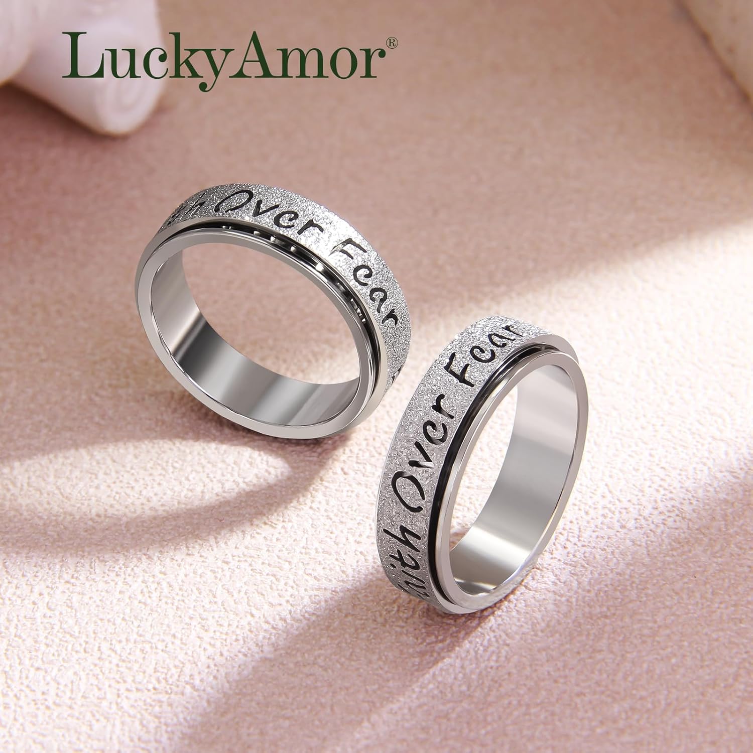 Fidget Spinner Ring for Women - Faith Over Fear Stainless Steel Anxiety Relief Rings for Adults, Christian Inspirational Hope Thumb Ring for Stress & Focus, Jewelry Gift for Women Men