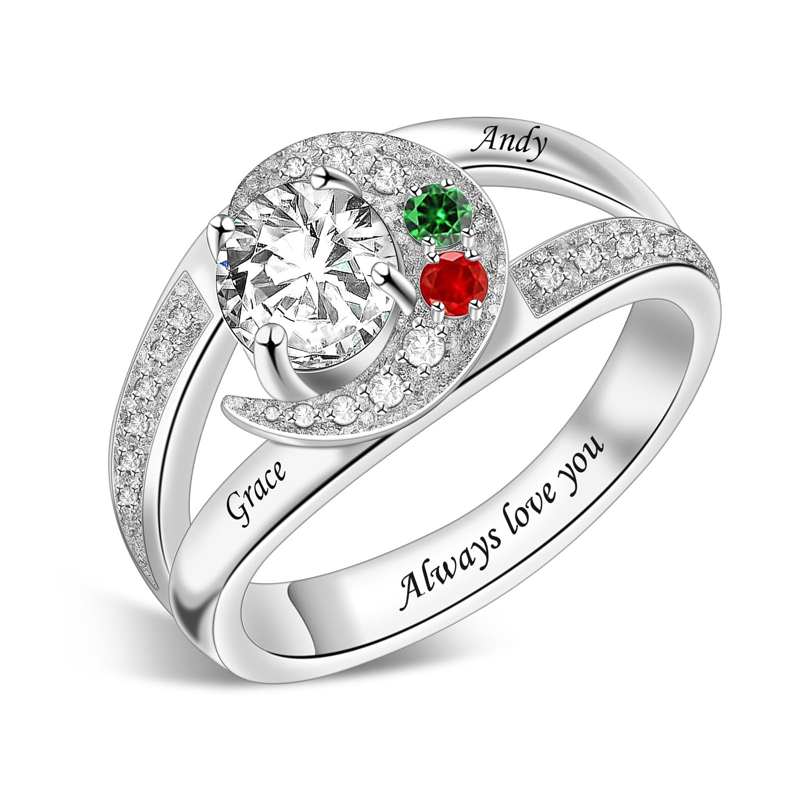 Sterling Silver Ring Personalized Mother Ring Birthstone Ring for Women with Name Customized 925 Silver Rings Mother's Day Gift for Mom