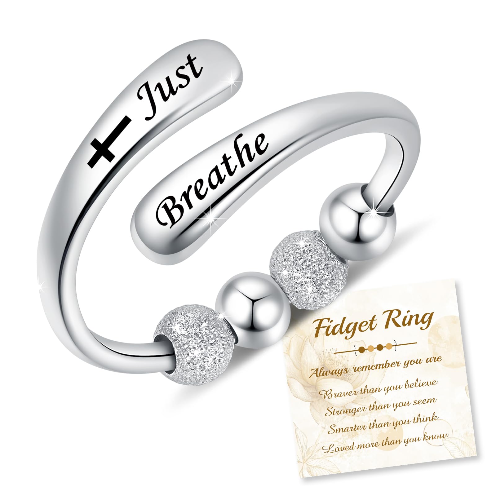 Just Breathe Rings Anxiety Rings for Women 925 Sterling Silver Adjustable Fidget Rings Anti-Anxiety Jewelry Gift