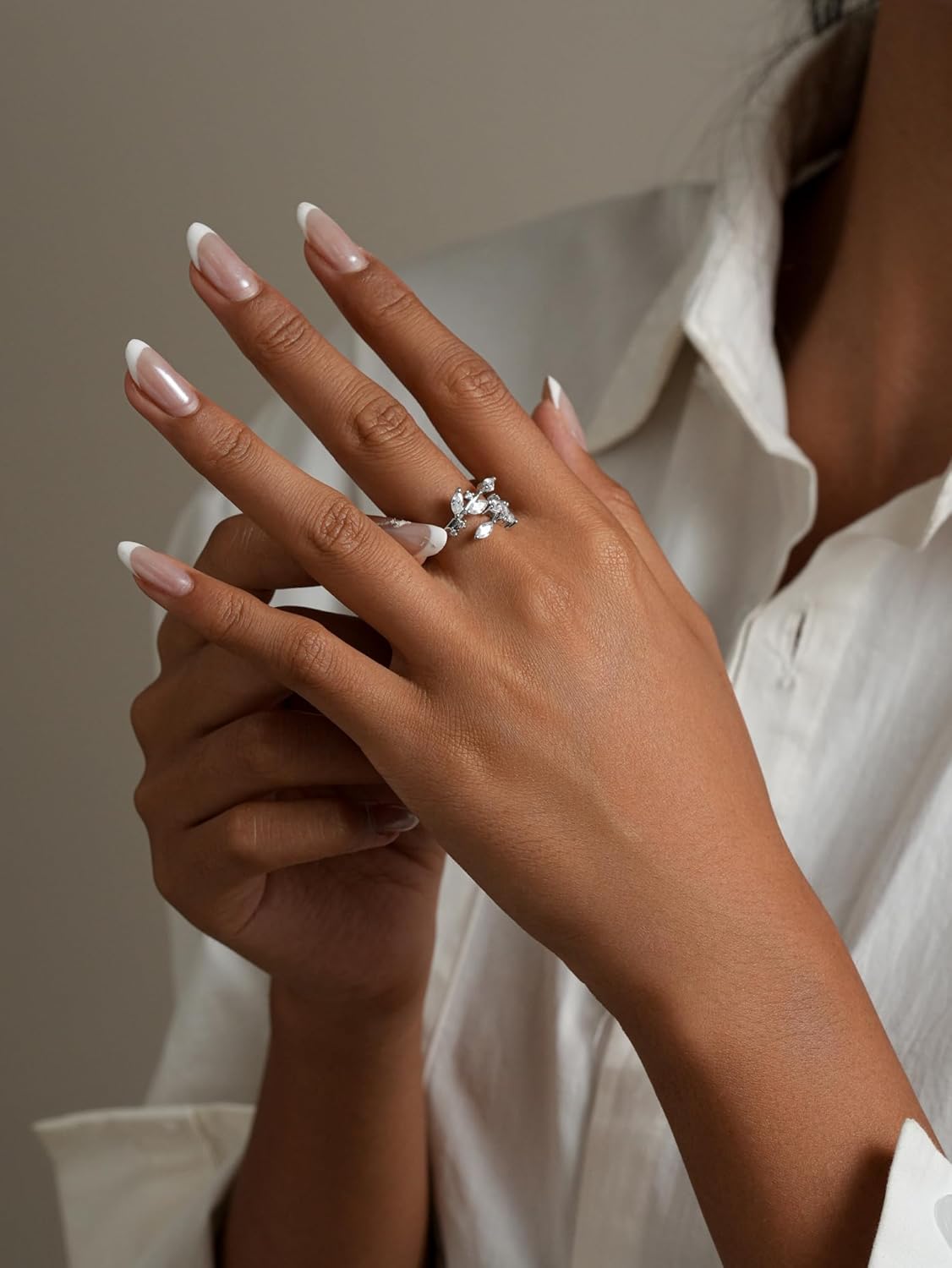 MIFYNN Double Leaf Wrap Rings for Women Dainty Zircon Rings Adjustable Hypoallergenic