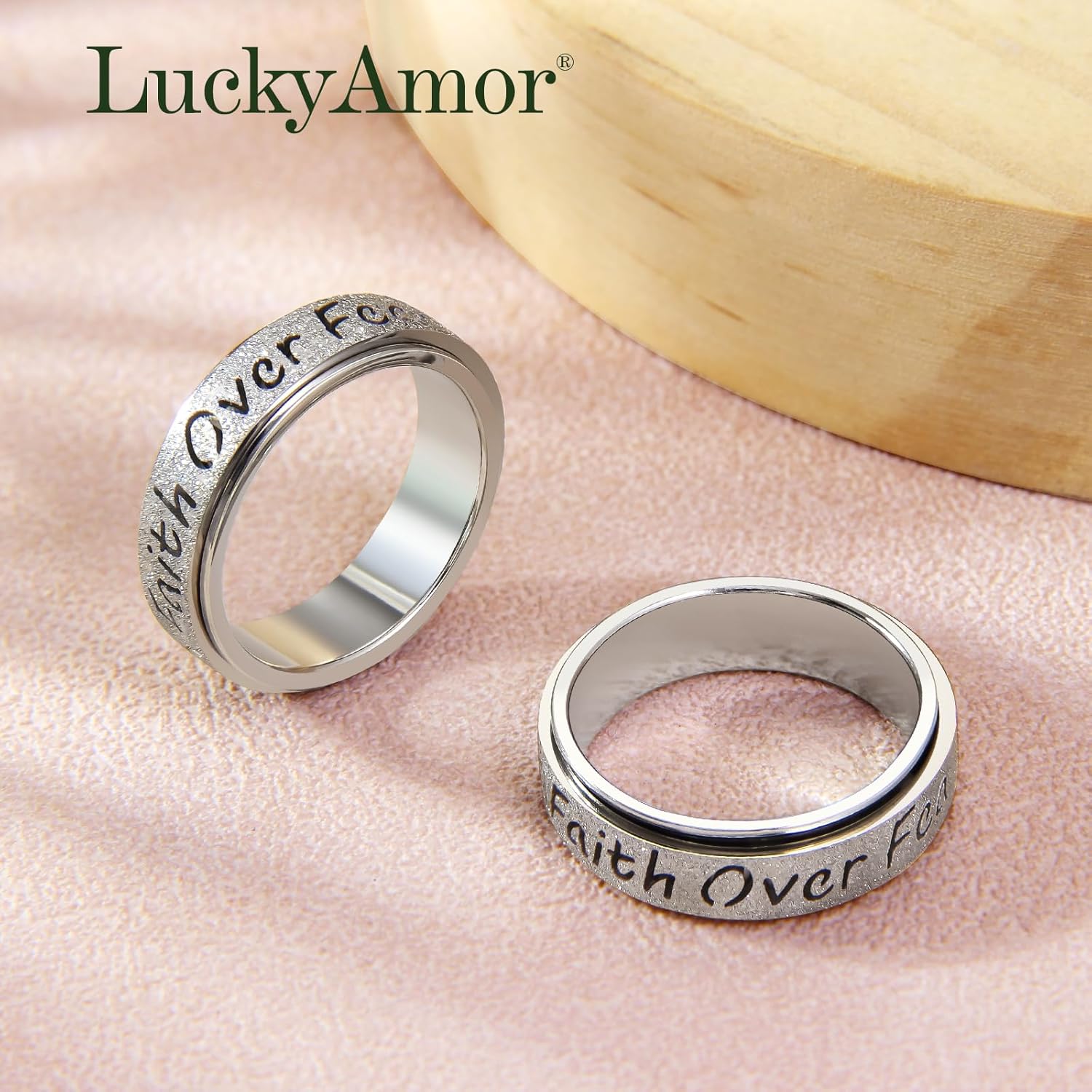 Fidget Spinner Ring for Women - Faith Over Fear Stainless Steel Anxiety Relief Rings for Adults, Christian Inspirational Hope Thumb Ring for Stress & Focus, Jewelry Gift for Women Men