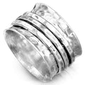 Boho-Magic Sterling Silver Fidget Rings for Women – 925 Spinner Ring with 3 Fidget – Hammered Sterling Silver Spinner Ring for Women – for Style, Relaxation & Focus