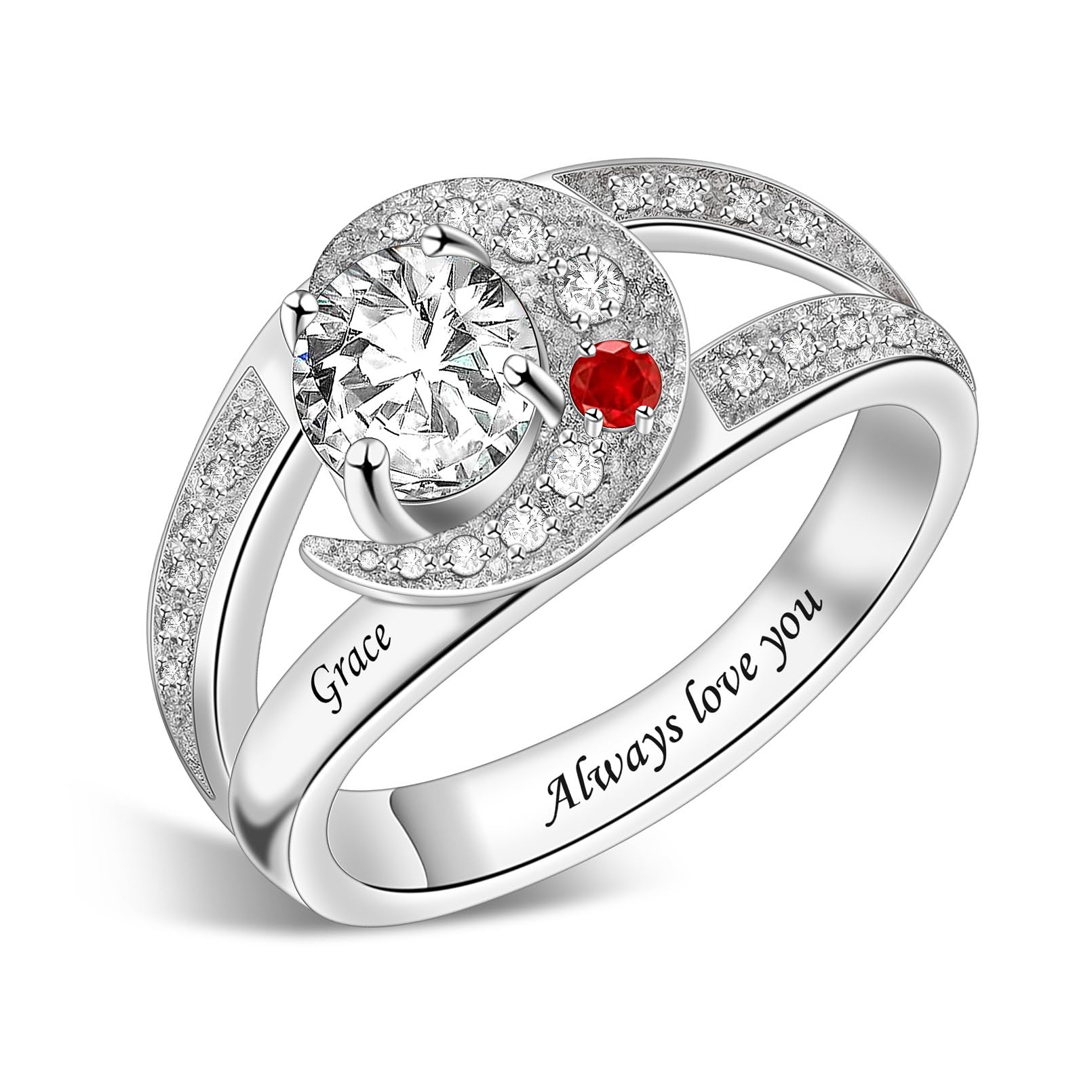 Sterling Silver Ring Personalized Mother Ring Birthstone Ring for Women with Name Customized 925 Silver Rings Mother's Day Gift for Mom