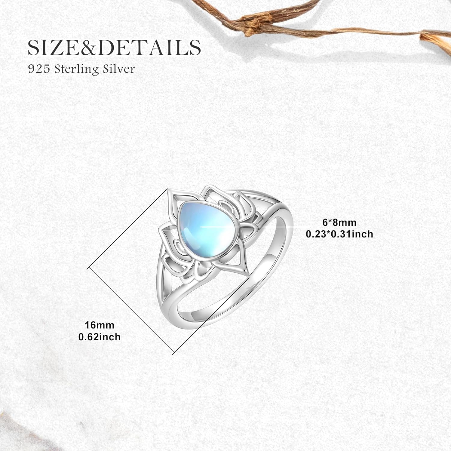 Moonstone Lotus Rings for Women 925 Sterling Silver Lotus Flower Ring Yoga Spiritual Protection Jewelry for Women Lotus Gifts