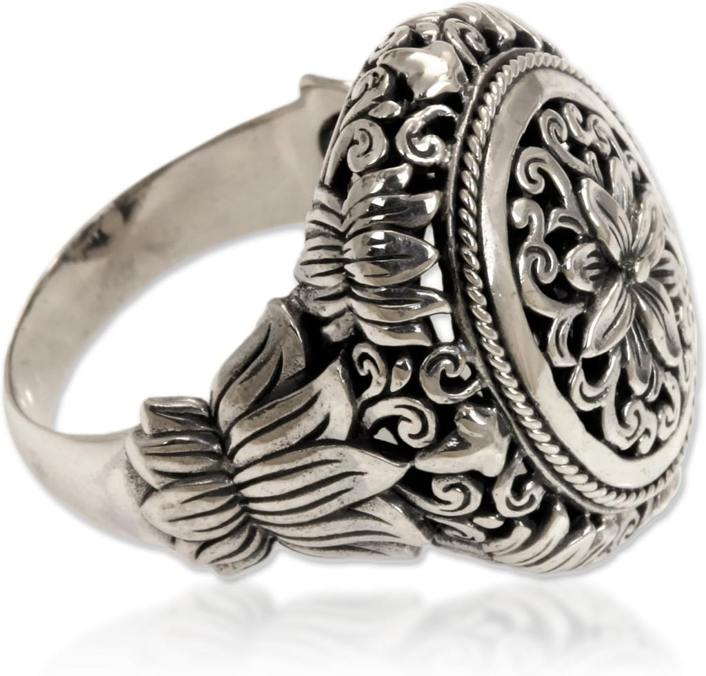NOVICA Artisan Handmade .925 Sterling Silver Flower Ring Floral Cocktail Indonesia 'Precious Lotus'
