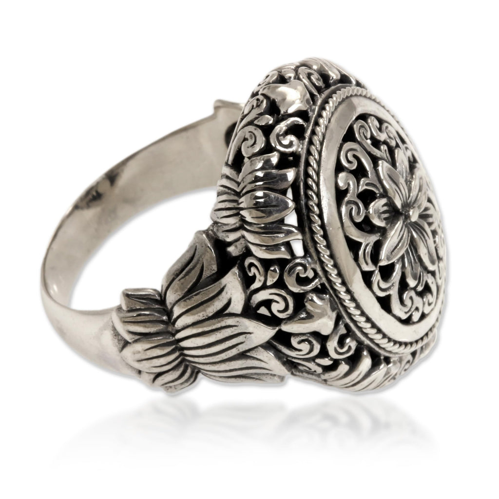 NOVICA Artisan Handmade .925 Sterling Silver Flower Ring Floral Cocktail Indonesia 'Precious Lotus'