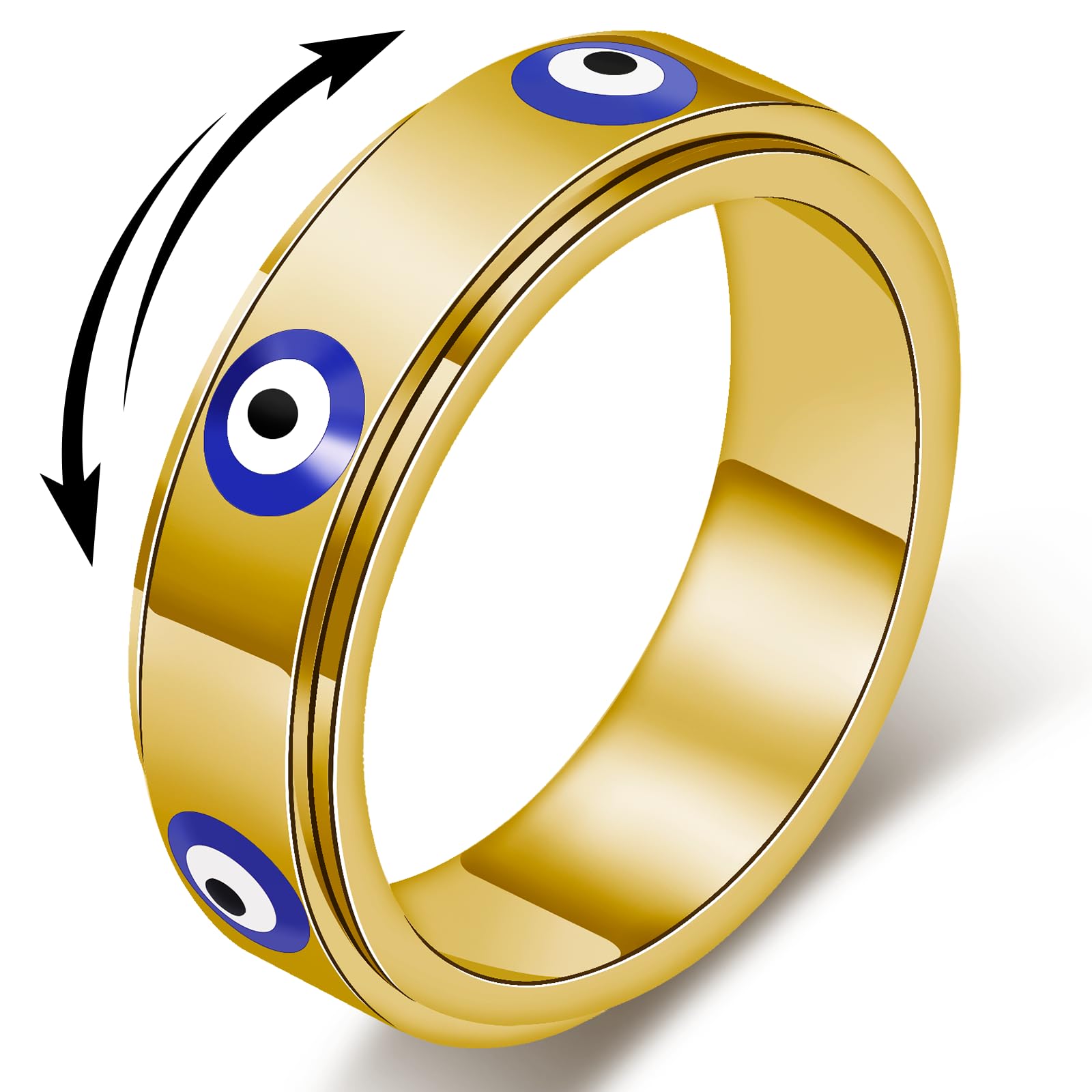 Evil Eye Fidget Ring for Women - 18K Gold Plated Stainless Steel Spinner Rings for Anxiety Relief, Ojo Turco Ring Luck Amulet, Turkish Faith Protection Stackable Jewelry Gift for Women Men