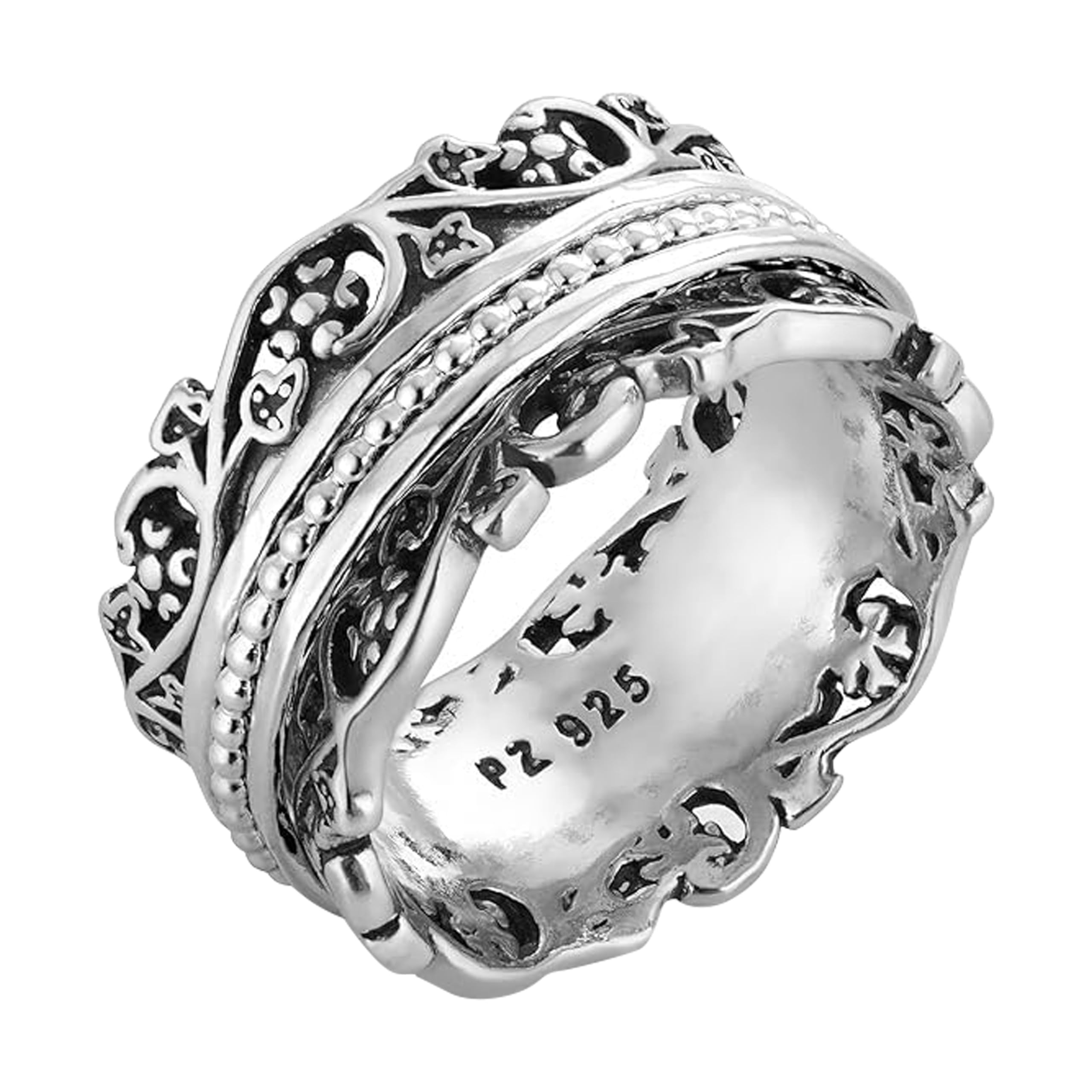 Paz Creations 925 Sterling Silver Spinner Ring for Woman, Anxiety Fidget Rings Hand Crafted, Vintage Style, with 1 Year Warranty