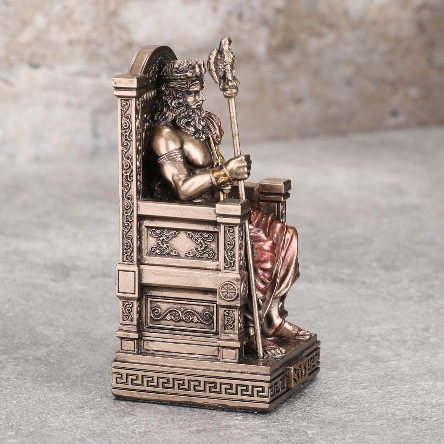 Veronese Design 3 3/8 Inch Zeus Sitting On Throne Holding Thunderbolt Resin Sculpture Painted Bronze Finish Miniature