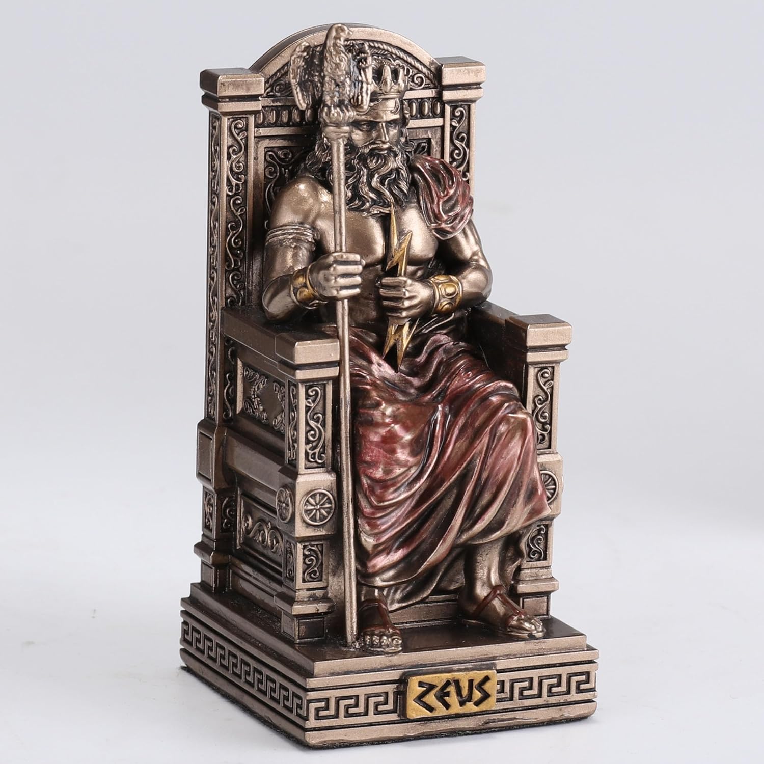 Veronese Design 3 3/8 Inch Zeus Sitting On Throne Holding Thunderbolt Resin Sculpture Painted Bronze Finish Miniature