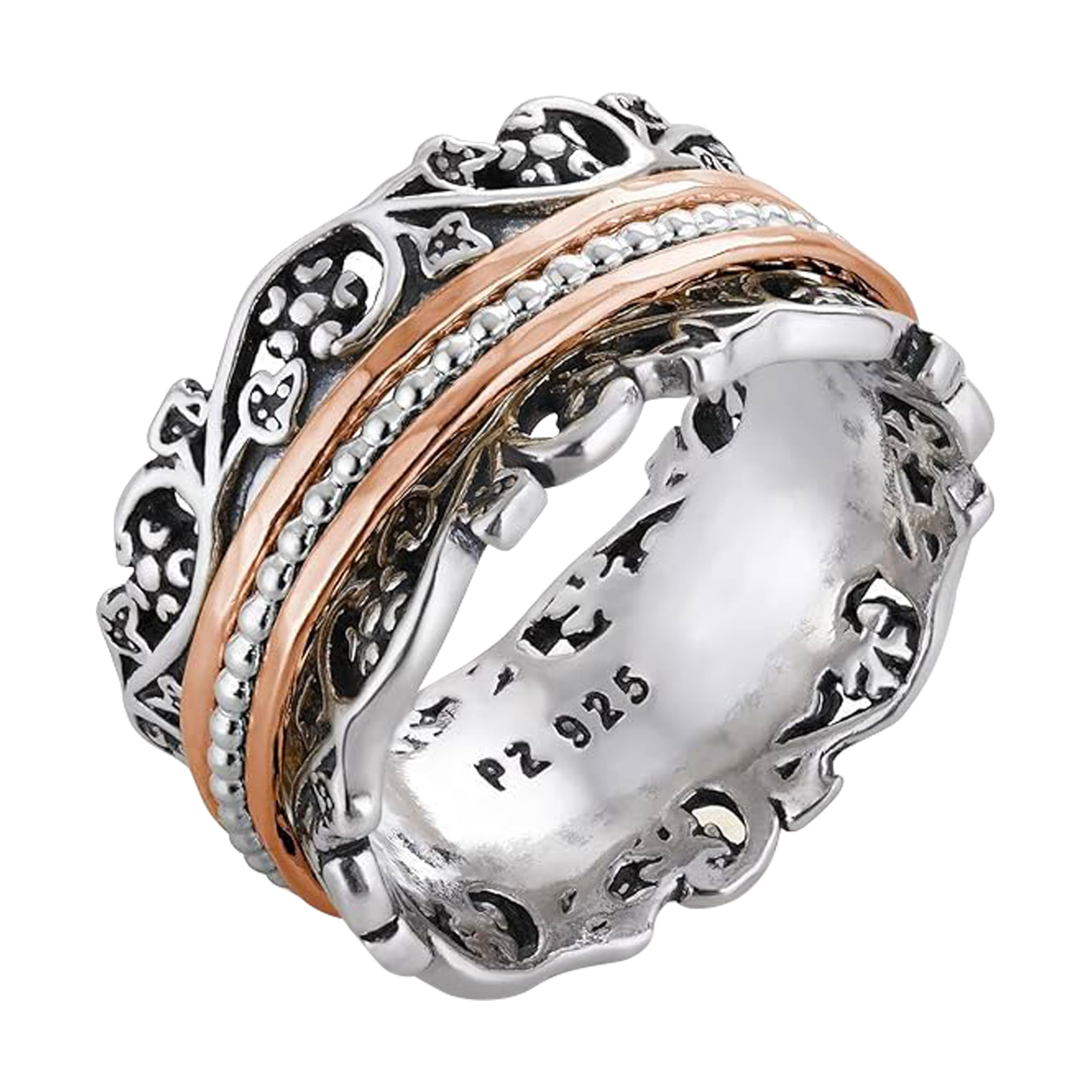 Paz Creations 925 Sterling Silver Spinner Ring for Woman, Anxiety Fidget Rings Hand Crafted, Vintage Style, with 1 Year Warranty