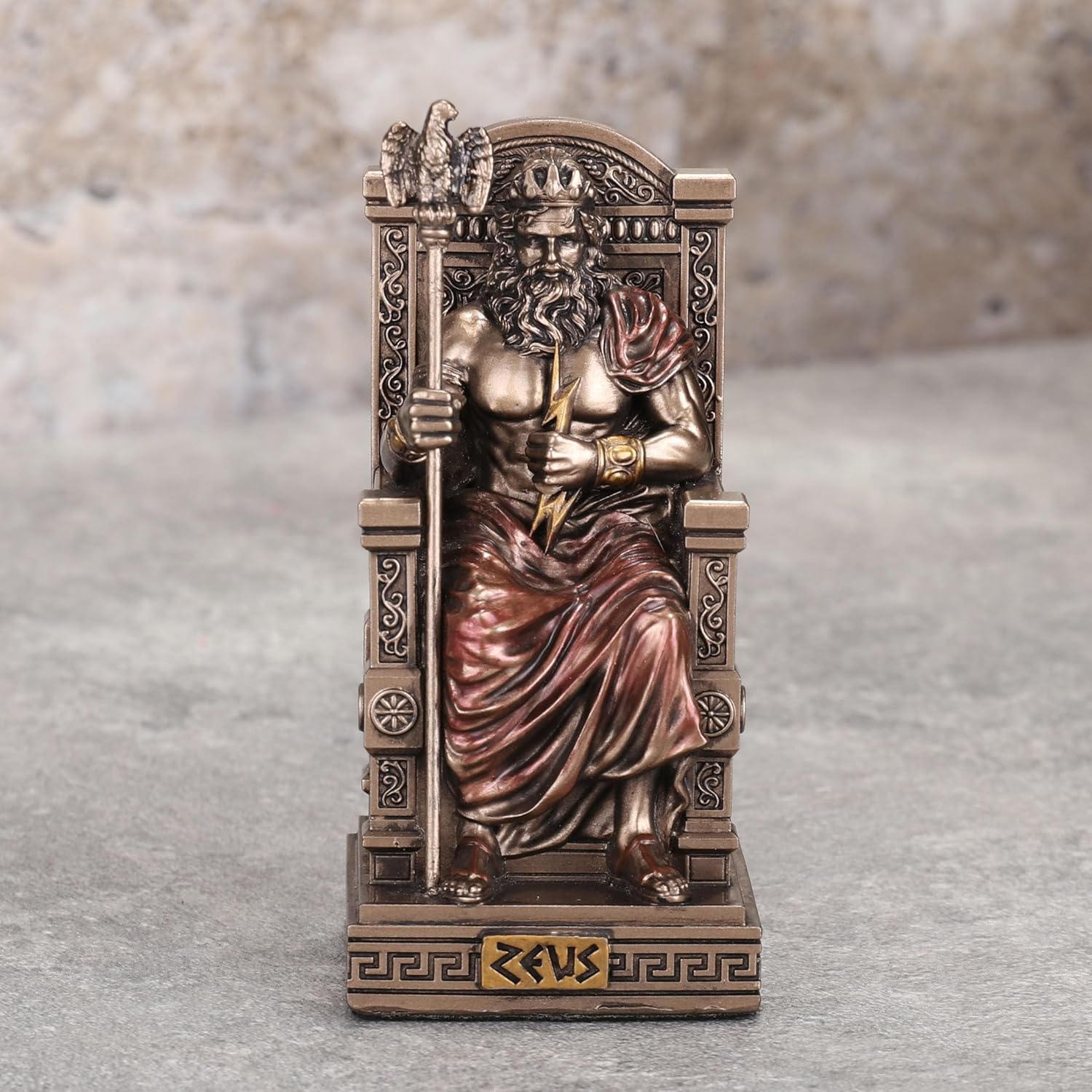 Veronese Design 3 3/8 Inch Zeus Sitting On Throne Holding Thunderbolt Resin Sculpture Painted Bronze Finish Miniature