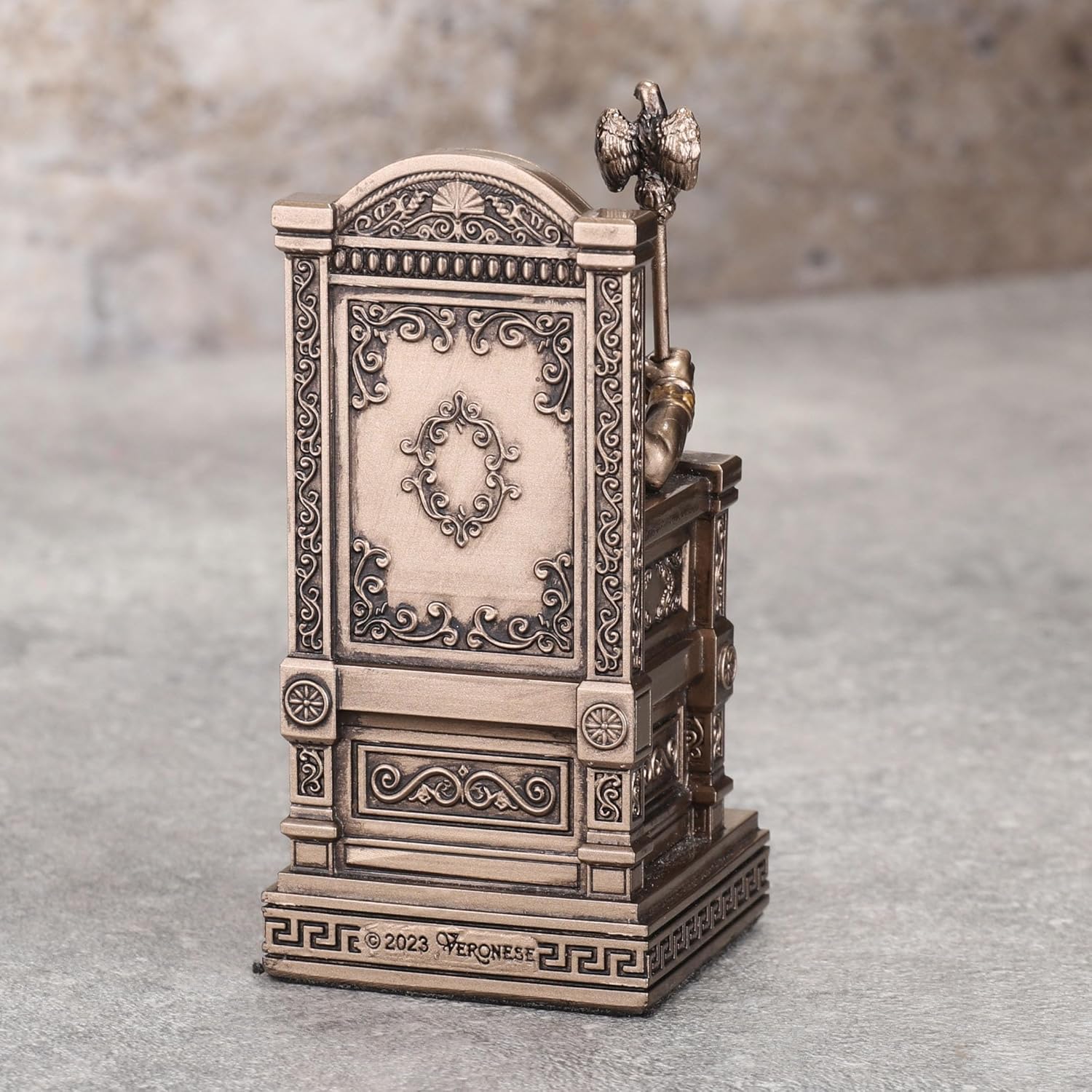 Veronese Design 3 3/8 Inch Zeus Sitting On Throne Holding Thunderbolt Resin Sculpture Painted Bronze Finish Miniature