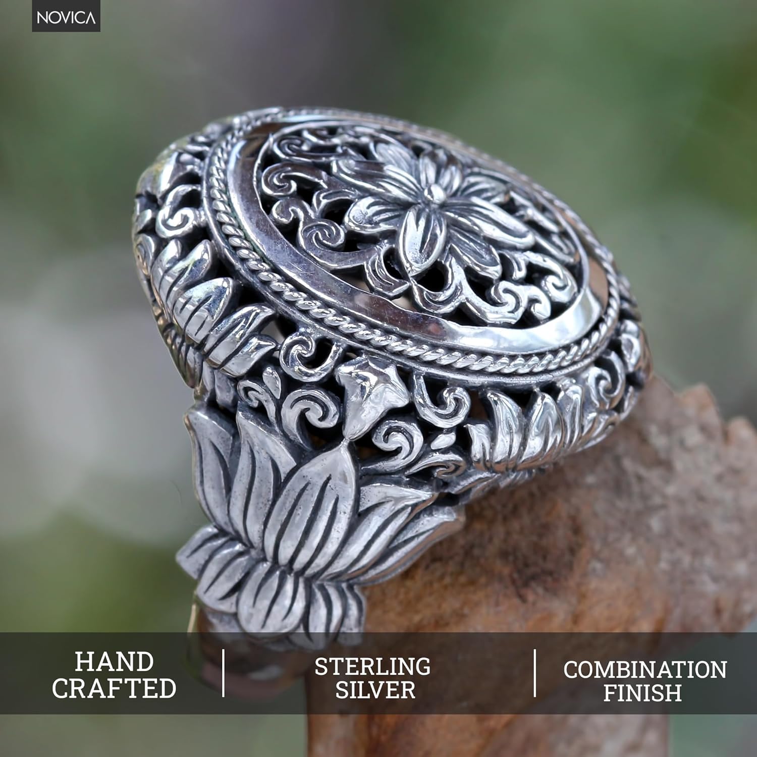 NOVICA Artisan Handmade .925 Sterling Silver Flower Ring Floral Cocktail Indonesia 'Precious Lotus'