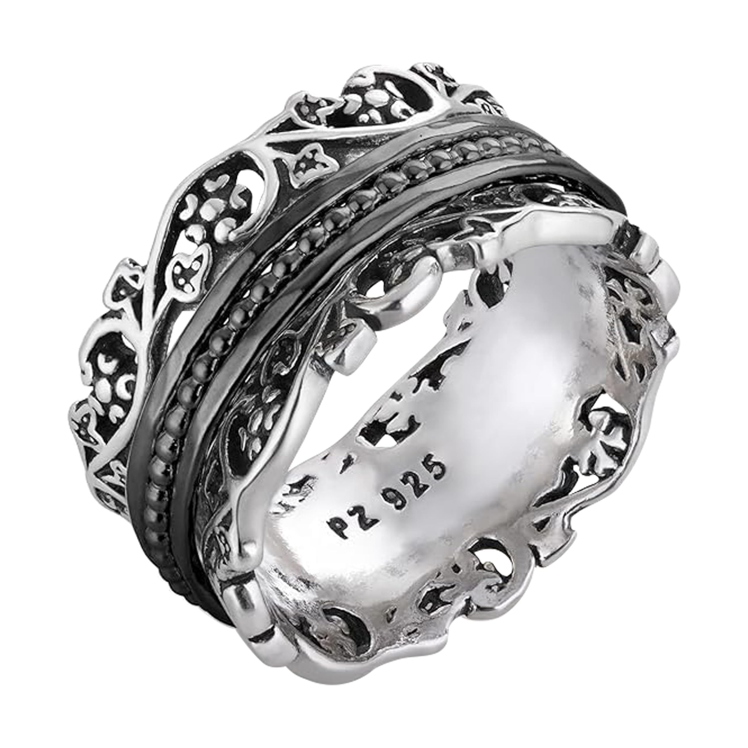 Paz Creations 925 Sterling Silver Spinner Ring for Woman, Anxiety Fidget Rings Hand Crafted, Vintage Style, with 1 Year Warranty