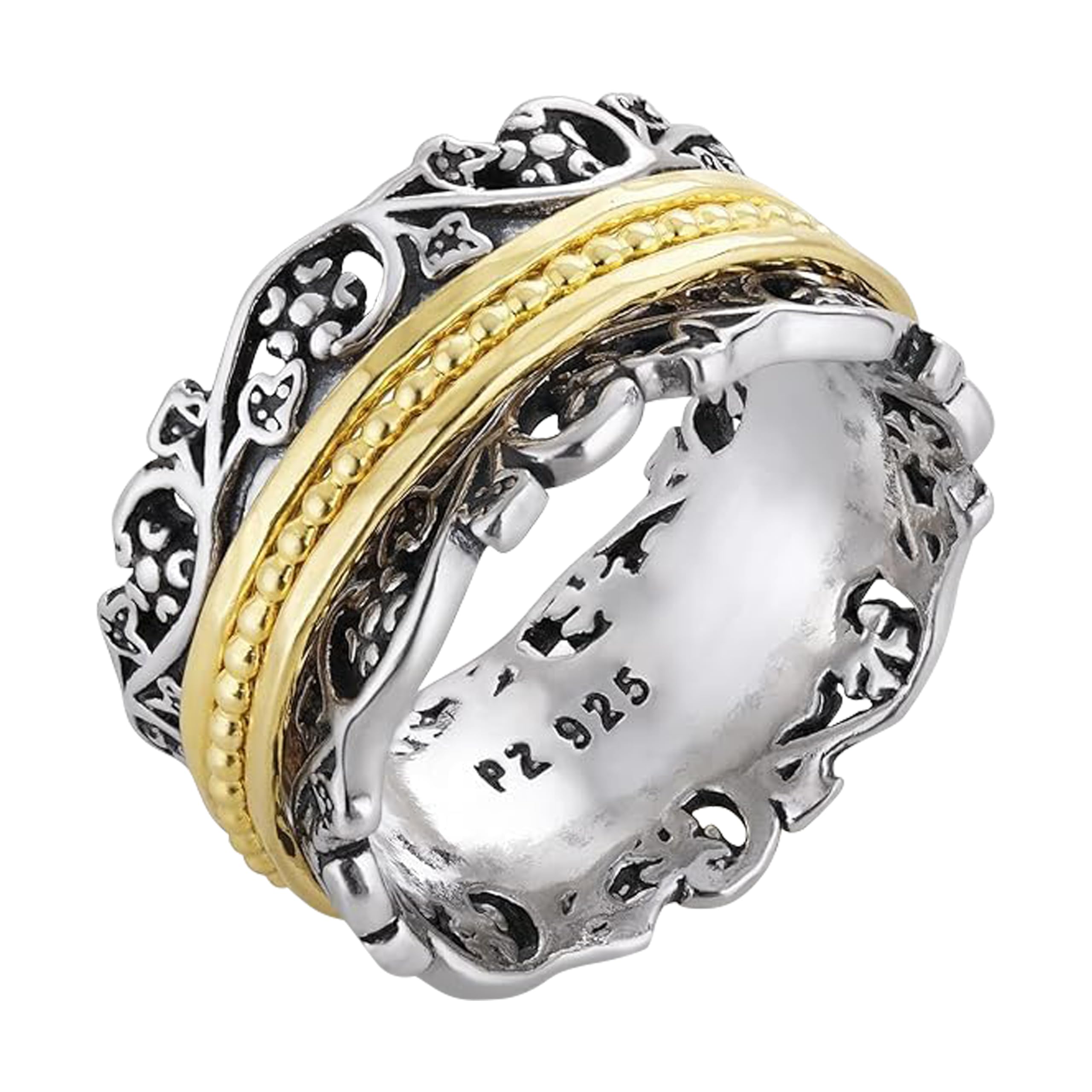 Paz Creations 925 Sterling Silver Spinner Ring for Woman, Anxiety Fidget Rings Hand Crafted, Vintage Style, with 1 Year Warranty